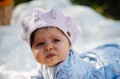 Beret berecik bawełniany wełniany jesienny ręcznie robiony dziergany na drutach  hand made  czapka nakrycie głowy dla dzieci niemowląt noworodek noworodka ozdoba do włosów akcesoria do włosów lila liliowy fioletowy pudrowy lawendowy