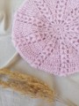 Beret berecik bawełniany wełniany jesienny ręcznie robiony dziergany na drutach  hand made  czapka nakrycie głowy dla dzieci niemowląt noworodek noworodka ozdoba do włosów akcesoria do włosów lila liliowy fioletowy pudrowy lawendowy