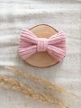 ręcznie robiona hand made Kokarda kokardka spinka do włosów opaska bezuciskowa dla dzieci niemowląt noworodek  noworodka ozdoba do włosów akcesoria sztruksowa różowa róż  jasna pudrowa