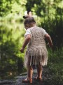 narzutka kardigan kamizelka dziergana boho lniana z frędzlami szara