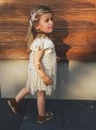 narzutka kardigan kamizelka dziergana boho lniana z frędzlami szara