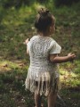 narzutka kardigan kamizelka dziergana boho lniana z frędzlami szara