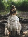 narzutka kardigan kamizelka dziergana boho lniana z frędzlami szara