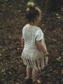 narzutka kardigan kamizelka dziergana boho lniana z frędzlami szara