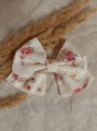 ręcznie robiona hand made Kokarda kokardka spinka do włosów opaska bezuciskowa dla dzieci niemowląt noworodek  noworodka ozdoba do włosów akcesoria do włosów kremowa fioletowe kwiaty róże złoto złota wesele impreza
