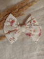 ręcznie robiona hand made Kokarda kokardka spinka do włosów opaska bezuciskowa dla dzieci niemowląt noworodek  noworodka ozdoba do włosów akcesoria do włosów kremowa fioletowe kwiaty róże złoto złota wesele impreza gumka