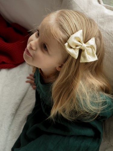 ręcznie robiona hand made Kokarda kokardka spinka do włosów opaska bezuciskowa dla dzieci niemowląt noworodek  noworodka ozdoba do włosów akcesoria do włosów złota srebrna brokatowa świąteczna