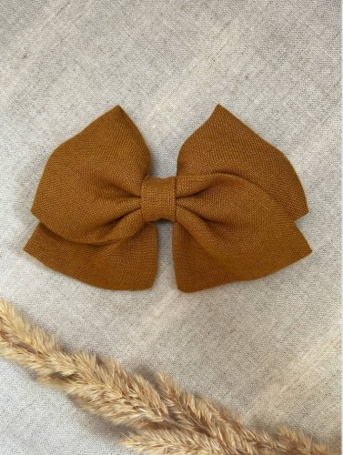ręcznie robiona hand made Kokarda kokardka spinka do włosów opaska bezuciskowa dla dzieci niemowląt noworodek  noworodka ozdoba do włosów akcesoria do włosów  brązowa bursztynowa karmel toffi brunatny orzechowy cynamonowa