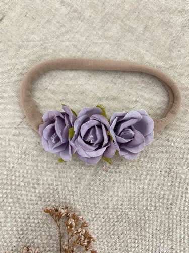 ręcznie robiona hand made Kokarda kokardka spinka do włosów opaska bezuciskowa dla dzieci niemowląt noworodek  noworodka ozdoba do włosów akcesoria wianek z kwiatów wianuszek chrzest chrzciny ślub wesele impreza filoetowy fiolet wrzosowy lawendowy