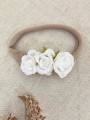 ręcznie robiona hand made Kokarda kokardka spinka do włosów opaska bezuciskowa dla dzieci niemowląt noworodek  noworodka ozdoba do włosów akcesoria wianek z kwiatów wianuszek chrzest chrzciny ślub wesele impreza biały biel białe kremowe ecru śmietankowa