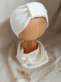 Ciepła opaska zimowa jesienna wiosenna bawełniana komplet komin czapka hand made ręcznie robiona polska marka biała kremowa czapka przejściowa dla mamy dziecka dziewczynki noworodka dziecko