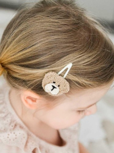 ręcznie robiona hand made Kokarda kokardka spinka do włosów opaska bezuciskowa dla dzieci niemowląt noworodek  noworodka ozdoba do włosów akcesoria do włosów  brązowa miś dziergany misiu ręcznie dziergana szydełko szydełku