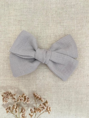 ręcznie robiona hand made Kokarda kokardka spinka do włosów opaska bezuciskowa dla dzieci niemowląt noworodek  noworodka ozdoba do włosów akcesoria do włosów wesele impreza gumka szara gołebi len szary grafitowy biały pastelowy lniana naturalna