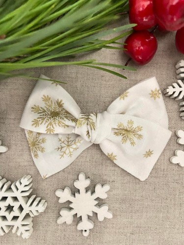 Kokarda kokardka spinka do włosów opaska bezuciskowa dla dzieci niemowląt noworodek  noworodka ozdoba do włosów akcesoria do włosów świąteczna święta śnieżynki złote śnieżka śnieg zima