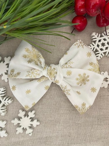 Kokarda kokardka spinka do włosów opaska bezuciskowa dla dzieci niemowląt noworodek  noworodka ozdoba do włosów akcesoria do włosów świąteczna święta śnieżynki złote śnieżka śnieg zima