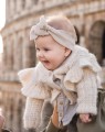 Opaska ciepła zimowa jesienna bawełniana prążkowana wiązana komplet komin czapka hand made ręcznie robiona polska marka dla dziecka dziewczynki chłopca na uszka śmietankowa biała biel wanilla beż beżowa szara