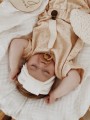 Ciepła opaska zimowa jesienna wiosenna bawełniana komplet komin czapka hand made ręcznie robiona polska marka biała kremowa czapka przejściowa dla mamy dziecka dziewczynki noworodka dziecko