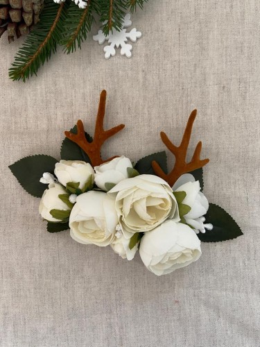 Ręcznie robiony wianek wianuszek na główkę opaska dla dziecka świąteczna na święta gwiazdkę boże narodzenie reniferek  renifer rogi różki wianek ze sztucznych kwiatów polska marka lightblue hand made praca ręczna