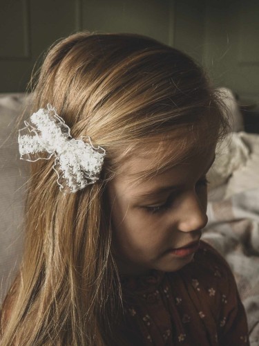 Kokardka na chrzciny, biała koronka, spinka, opaska bezuciskowa biała, chrzest święty